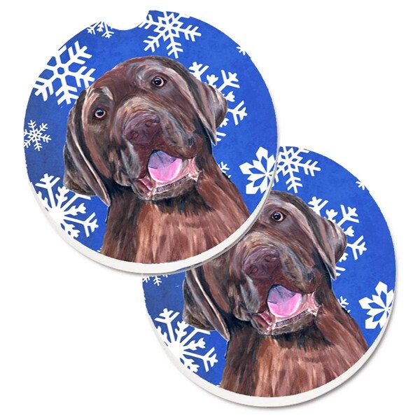 Carolines Treasures Labrador Winter Snowflakes Holiday Set of 2 Cup Holder Car Coaster SC9384CARC - main